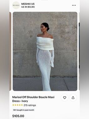 Meshki Cream Bouclé Off-Shoulder Maxi